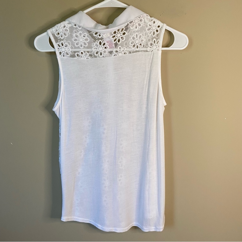 Candie's Sheer Lace Embellished Button Down Blouse - Picture 2 of 5